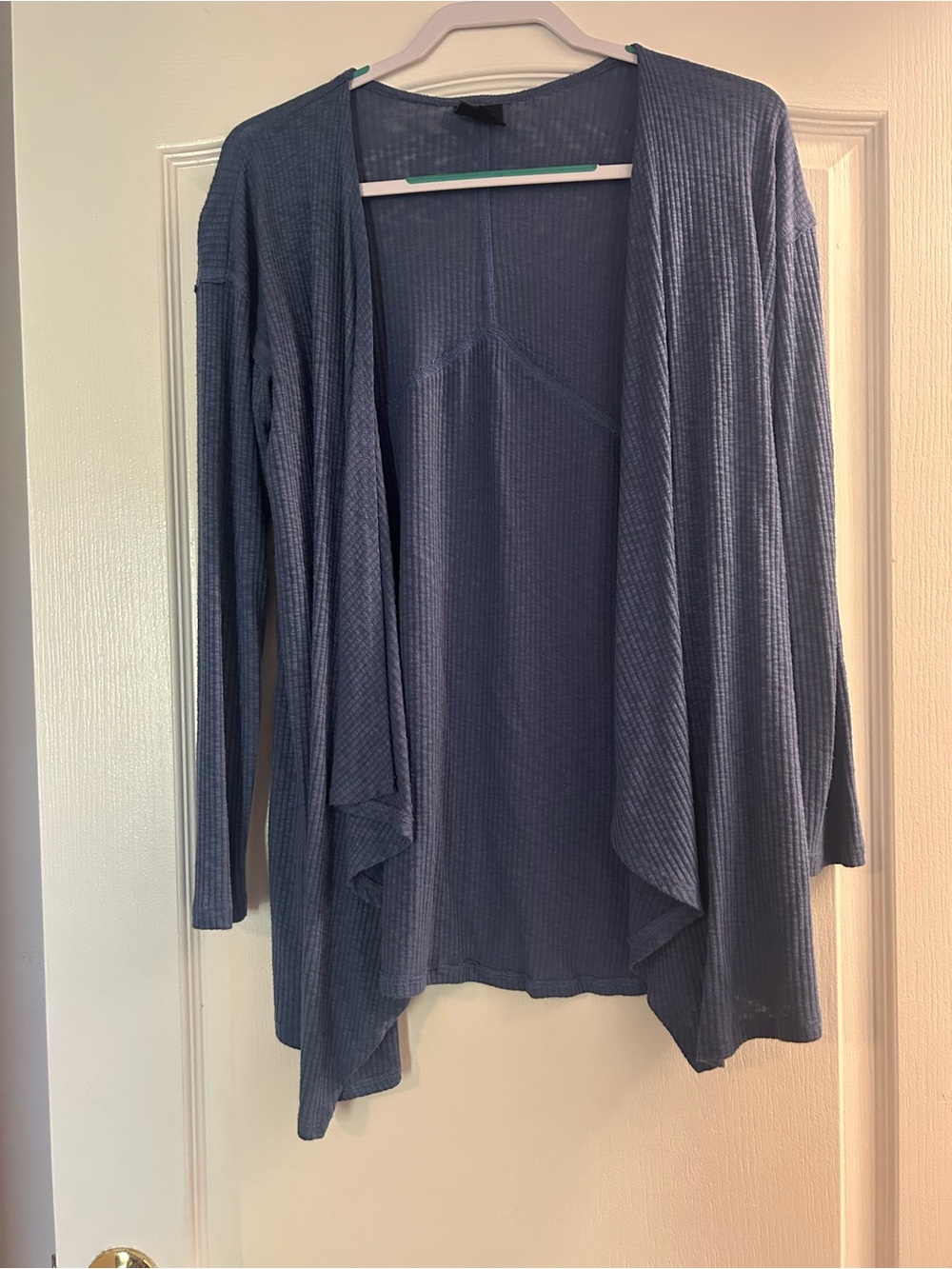 bobeau Dusty Blue Open-Front Ribbed Cardigan